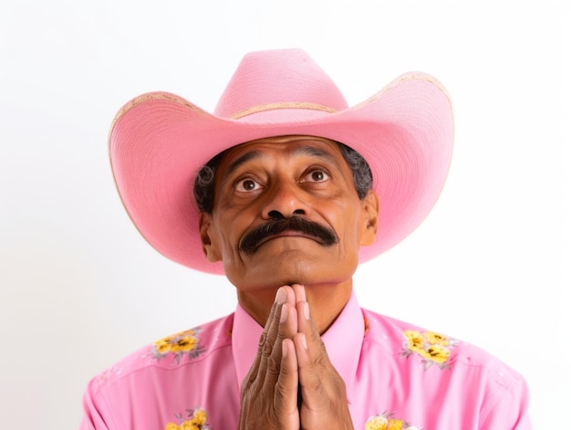 Homem mexicano em pose emocional em fundo branco