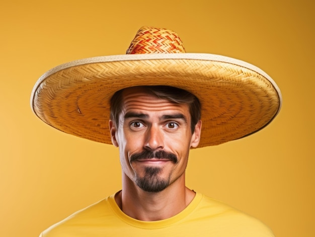 Homem mexicano em pose lúdica em fundo sólido