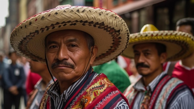 Homem mexicano em traje tradicional com sombrero na rua Cinco de Mayo