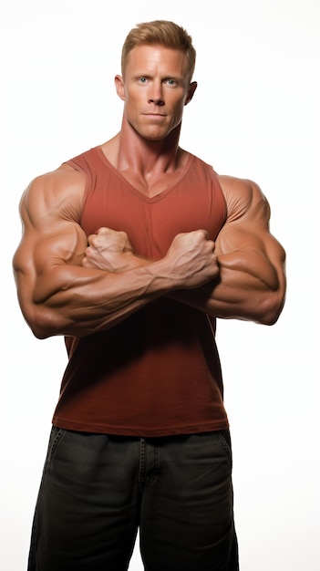 Foto homem musculoso flexionando os braços