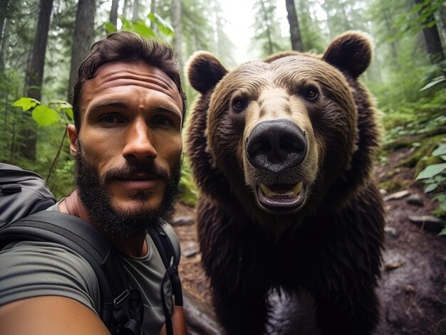 Foto homem musculoso tirando uma selfie com a gopro ai gerada