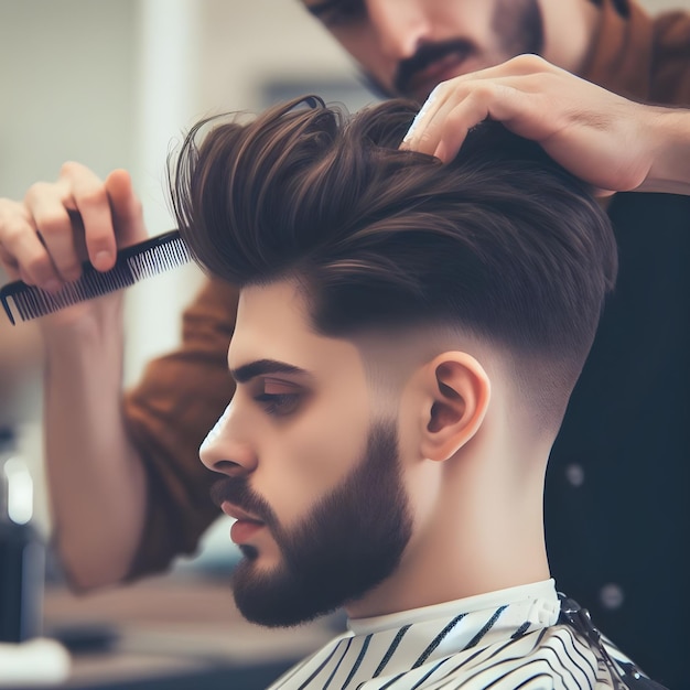 Homem na barbearia a cortar o cabelo.