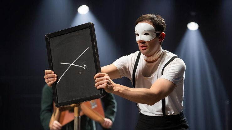 Foto homem na imagem mime com placa de filme