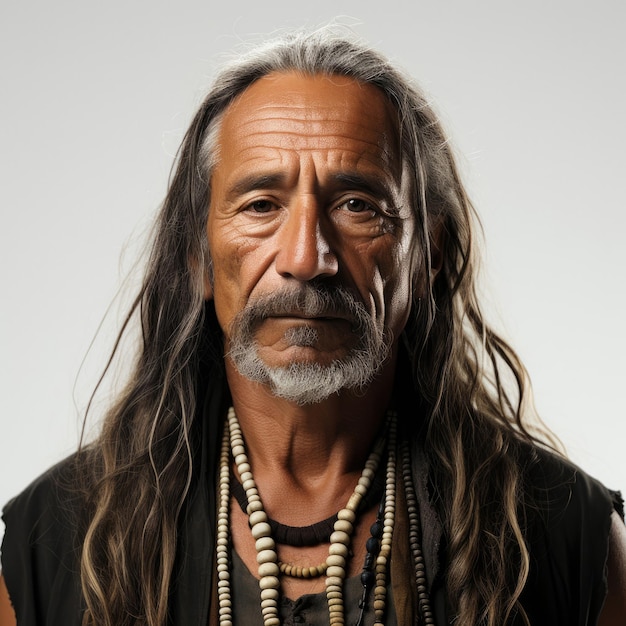 Foto homem nativo americano neutro com olhar para cima