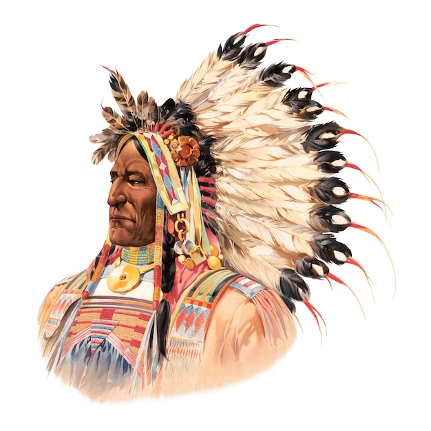 Homem nativo americano retrato png em fundo transparente Remastered by rawpixel