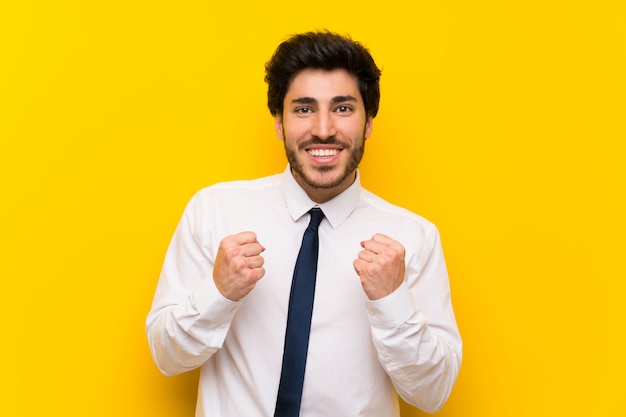 Homem negócios, celebrando, um, vitória