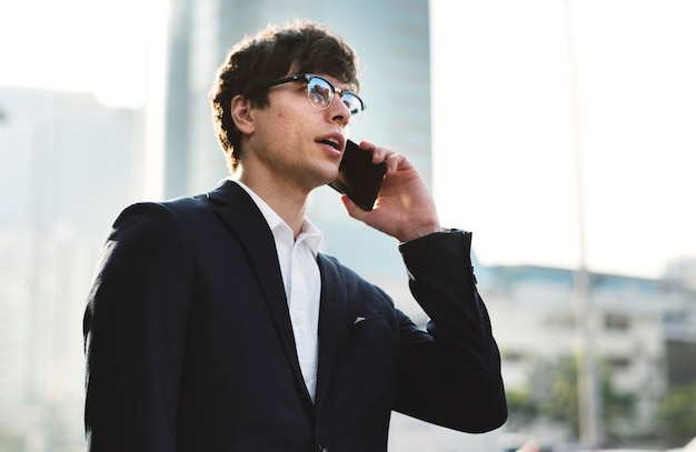 Homem negócios, comunicar, telefone