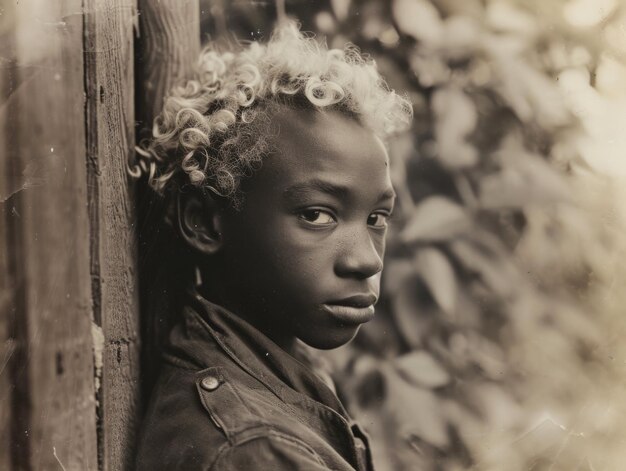 Homem negro adolescente fotorrealista com cabelo loiro encaracolado vintage ilustração