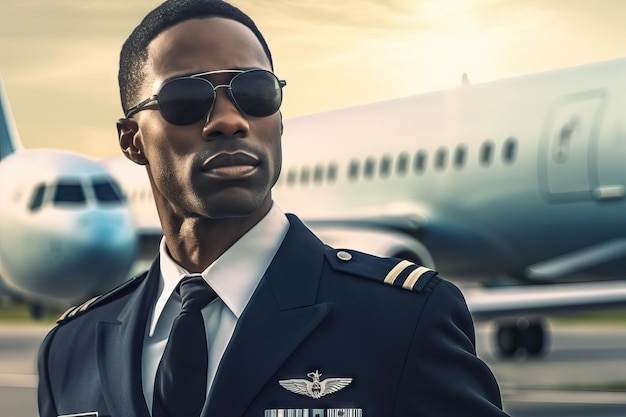 Homem negro africano piloto profissionais africanos trabalhando em cargos de alta capacidade