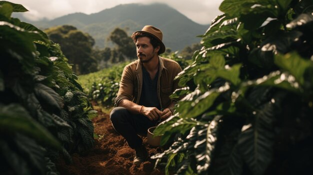 Homem numa plantação de café