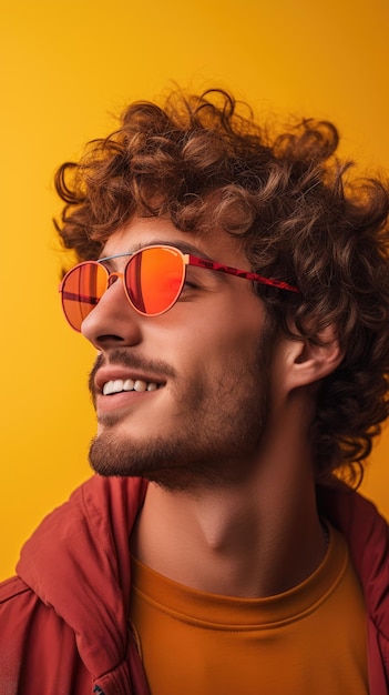 Homem ocidental com cabelo curto e encaracolado usando óculos