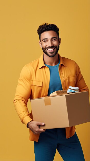 Foto homem ocidental segurando uma caixa