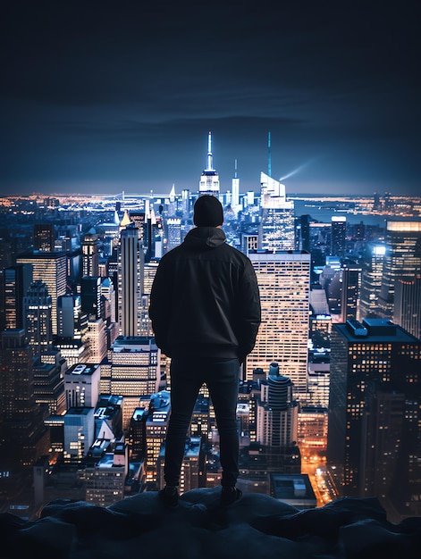 homem olhando para a cidade de Nova York