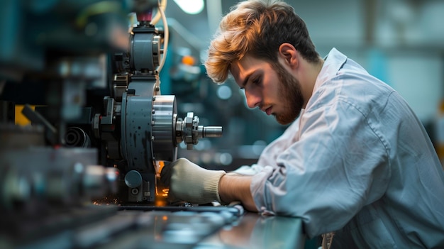 Homem Operando Máquinas em Fábrica