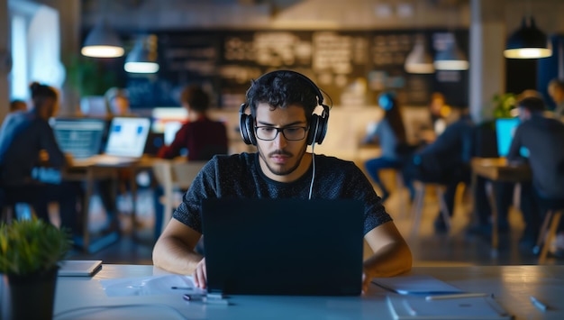 Homem ouvindo música com fones de ouvido