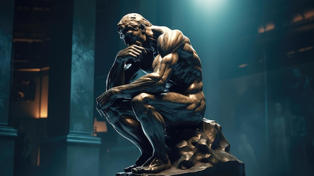 homem pensador ilustração 3d a estátua do pensador