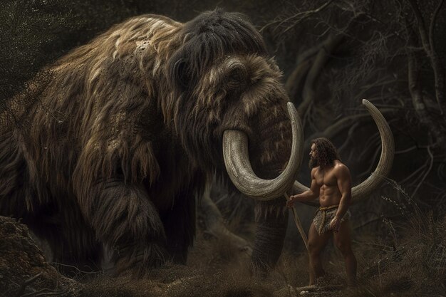 Homem pré-histórico evolução ciência biologia homem civilização homo sapiens macaco período da era da pedra cabelo velho natureza selvagem neandertal pré-história macaco