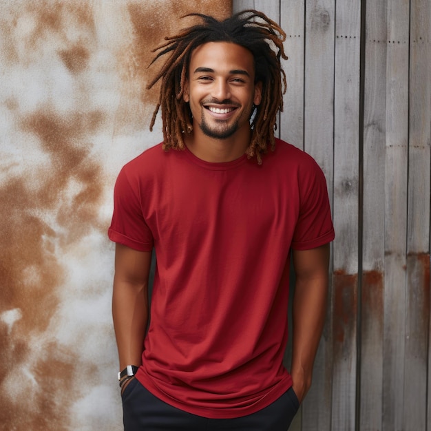 Homem preto bonito vestindo uma camiseta em branco para o mockup