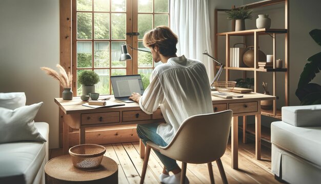 Homem profissional concentra-se atentamente em seu laptop em um espaço de escritório moderno bem iluminado com decoração minimalista elegante