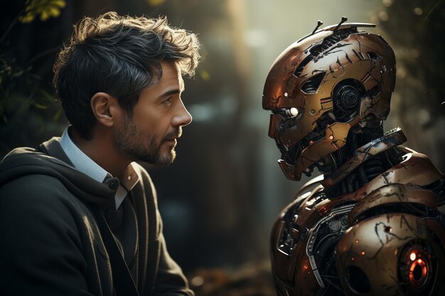 Foto homem robô máquina tecnologia robótica ai cyborg futuro futurista artificial