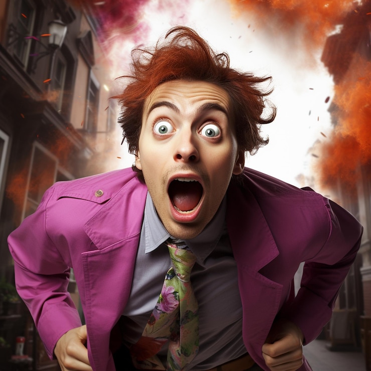 Foto homem ruivo com uma explosão atrás dele