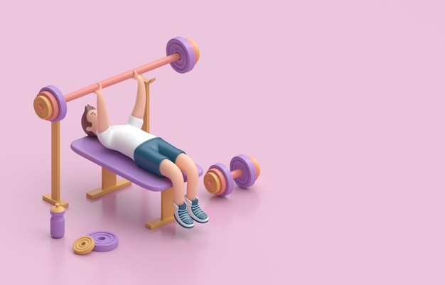 Homem se exercitando com Barbell 3D render