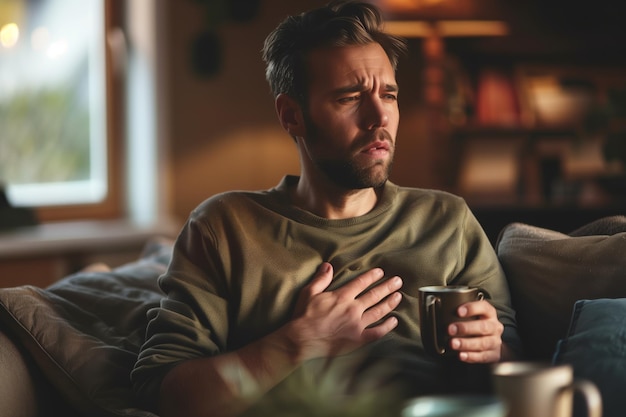 Foto homem se sentindo mal em casa