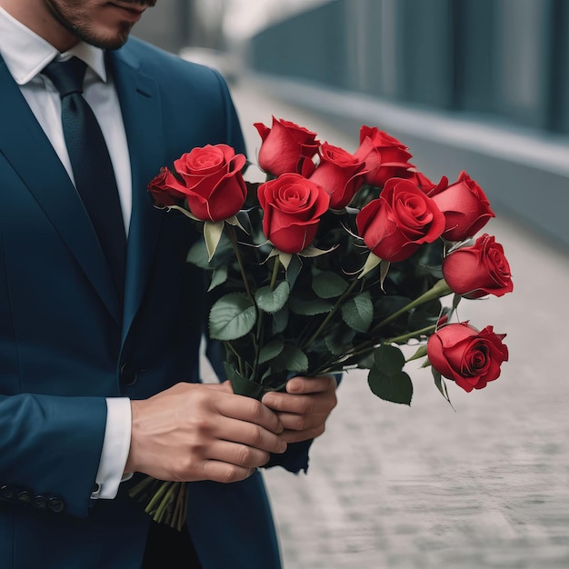 Homem segurando flores