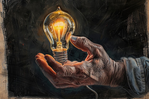 Foto homem segurando lâmpada simboliza novas ideias criatividade inovações