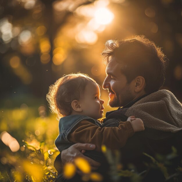 Foto homem segurando uma criança pequena nos braços, momento delicado de vínculo parental