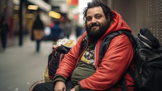 Homem sem-abrigo numa rua da cidade
