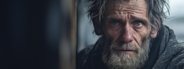 Foto homem sem-abrigo numa rua da cidade