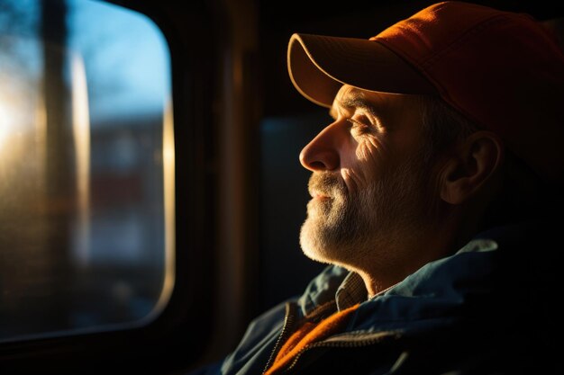 Homem sênior apreciando a vista enquanto andava de trem foto de alta qualidade