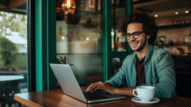 Foto homem sentado com um laptop