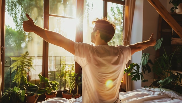 Foto homem sentado na cama