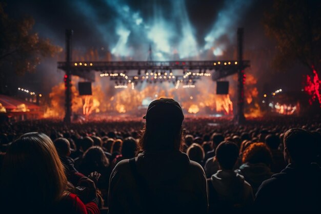 Homem solitário assistindo confete e se divertindo no concerto de música