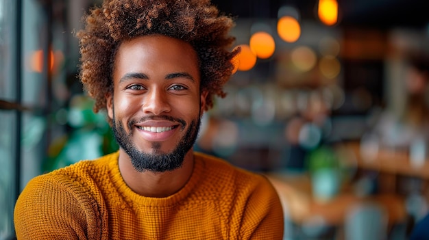 Homem sorridente com cabelo encaracolado IA generativa