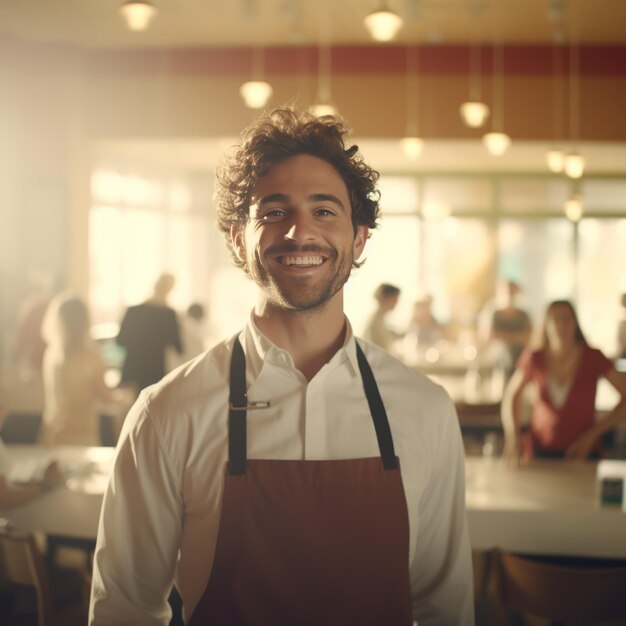 Homem sorridente de avental