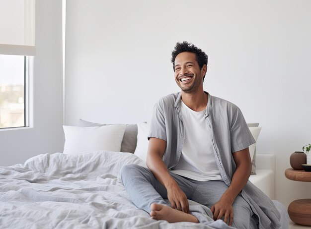 Homem sorridente em casa