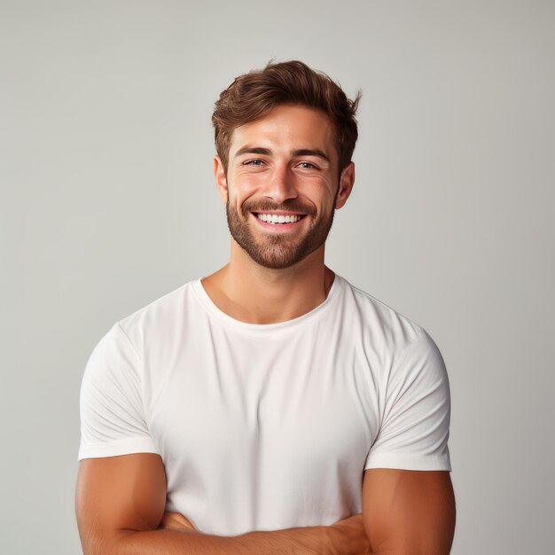 Foto homem sorridente saudável e feliz dá prioridade à sua saúde