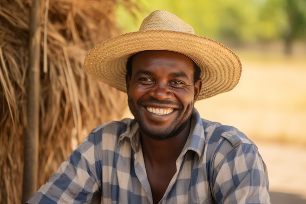 Homem sorridente, usando um chapéu de palha