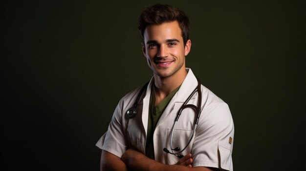 homem sorridente vestindo uniforme médico