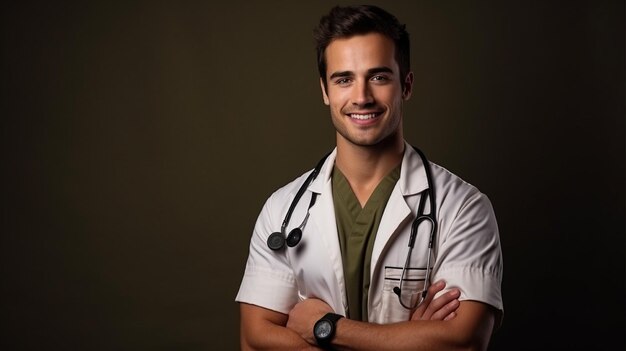 homem sorridente vestindo uniforme médico