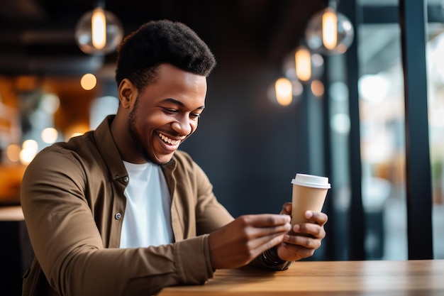 Homem sorrindo e usando celular para pagamento online