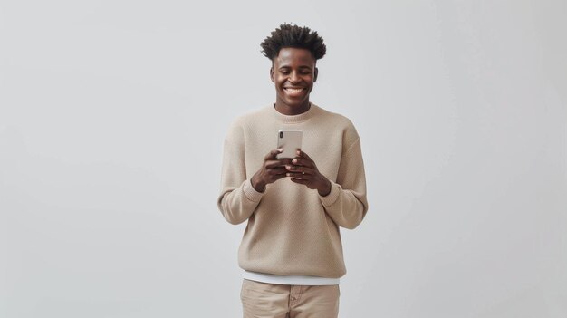 Foto homem sorrindo em fundo branco isolado