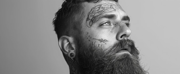 Homem tatuado com barba