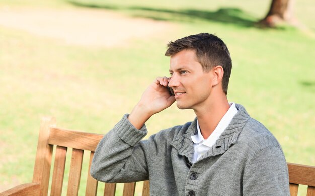 Homem, telefonando, ligado, a, banco