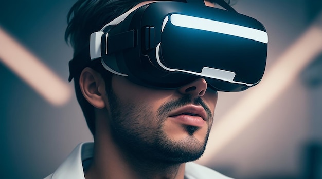 Homem tiro médio usando óculos VR