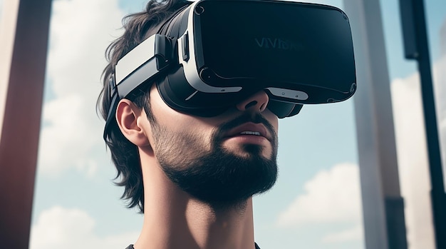 Homem tiro médio usando óculos VR