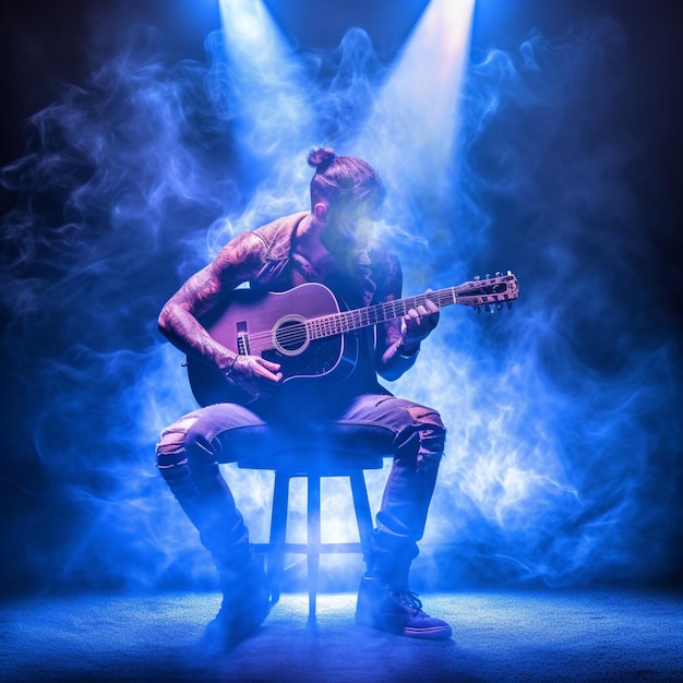 homem tocando guitarra em um show